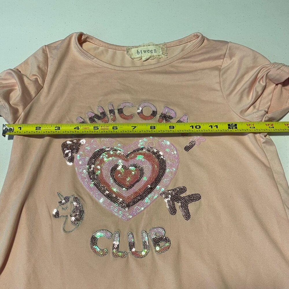 Btween Girls Pink Unicorn Club Sequin Tie-Sleeve T-Shirt Size 10 - Picture 10 of 11